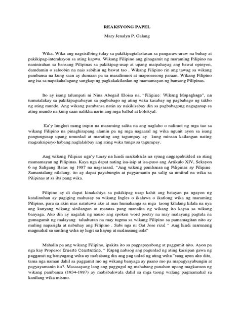 maikling halimbawa ng reaksyong papel|Kalupi; Reaksyong Papel .
